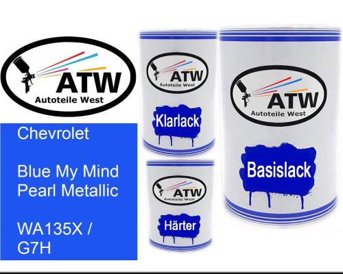 Chevrolet, Blue My Mind Pearl Metallic, WA135X / G7H: 500ml Lackdose + 500ml Klarlack + 250ml Härter - Set, von ATW Autoteile West.
